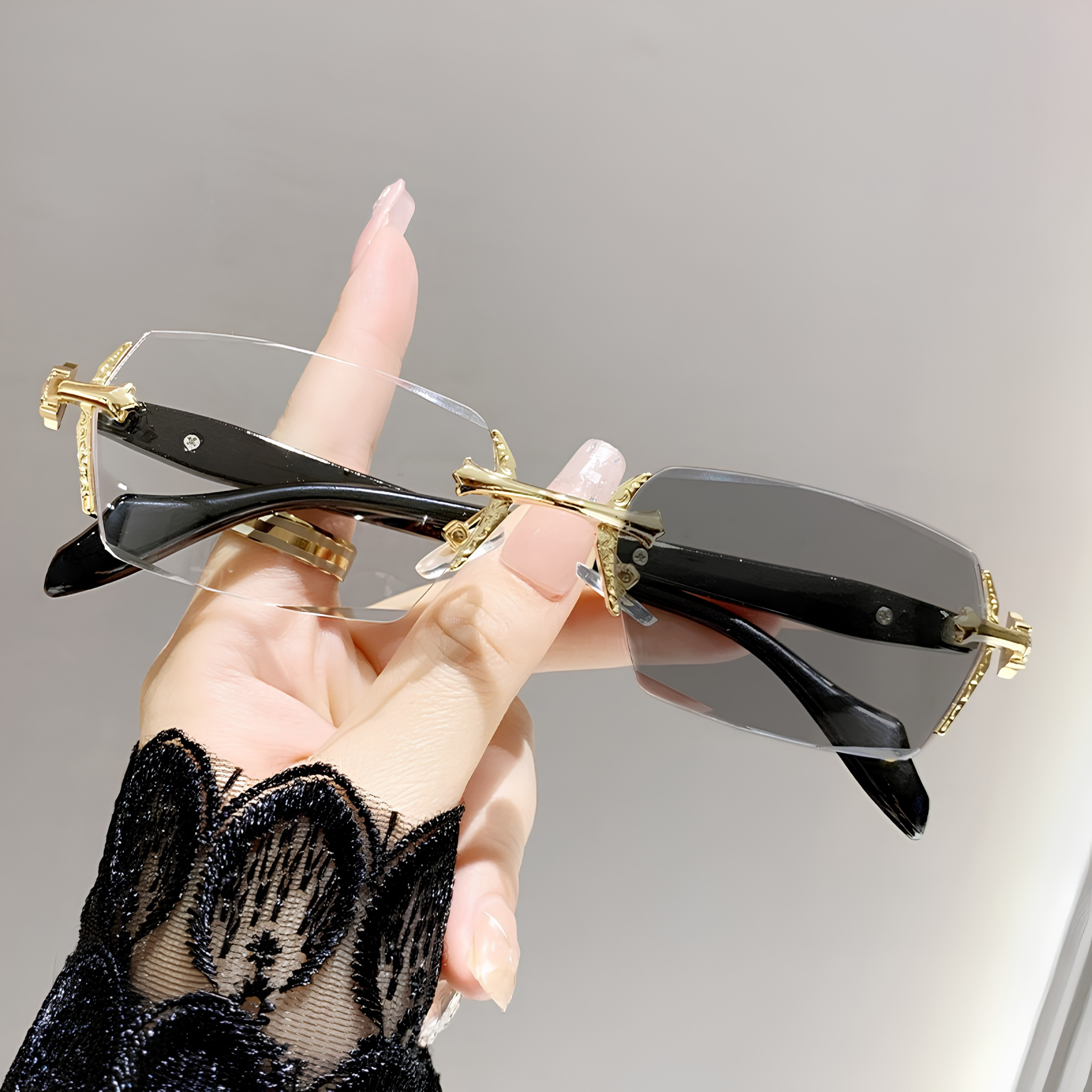 Gold Chrome Rimless Glasses