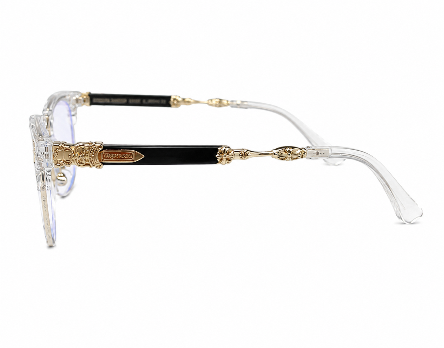 Rimless Bottom Chrome Heart Glasses – Clear & Gold Edition.