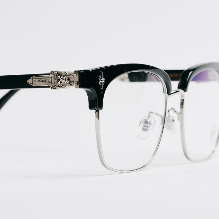 Rimless Bottom Chrome Heart Glasses – Black & Silver Edition.