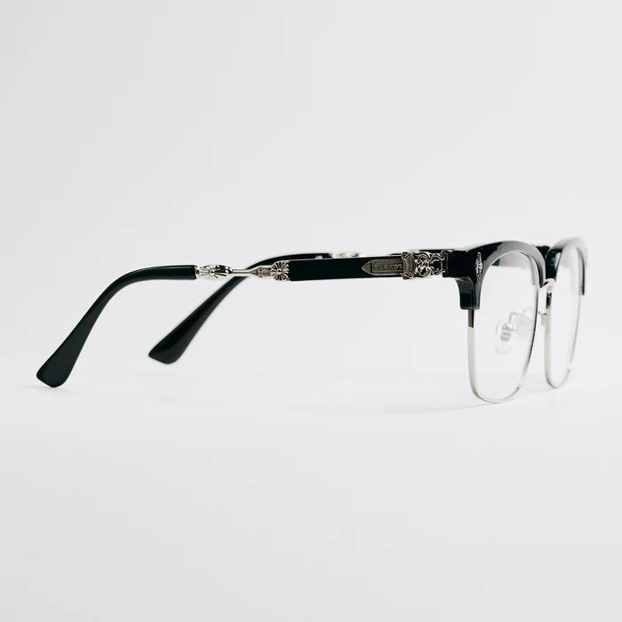 Rimless Bottom Chrome Heart Glasses – Black & Silver Edition.
