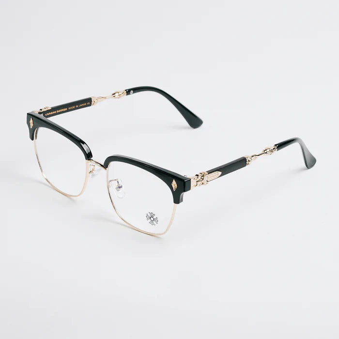 Rimless Bottom Chrome Heart Glasses – Black & Gold Edition.